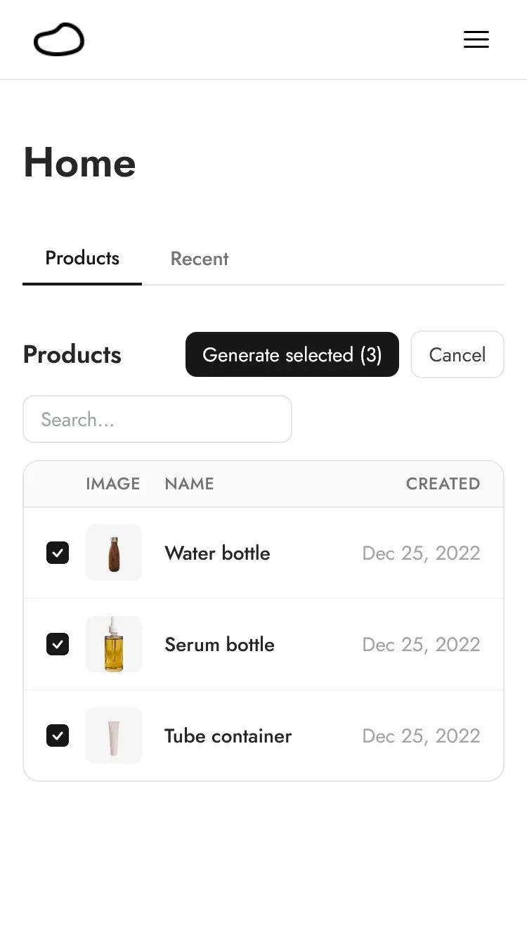 Bulk generation workflow inside the app